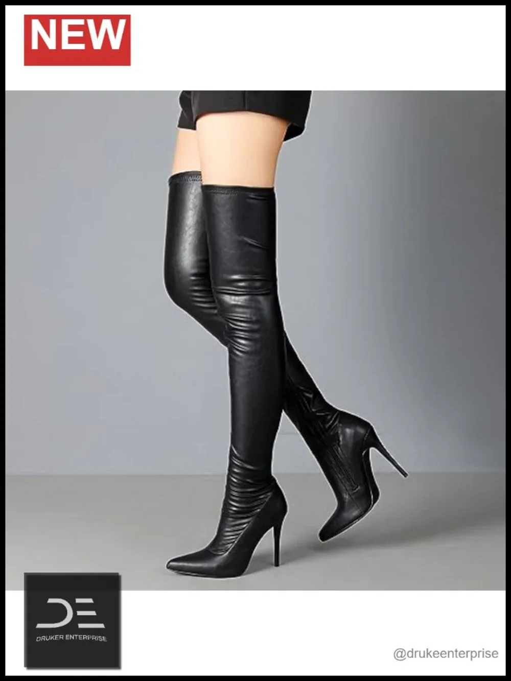 Women's Thigh High Boots Over the Knee Stiletto Heels PU Leather Zip